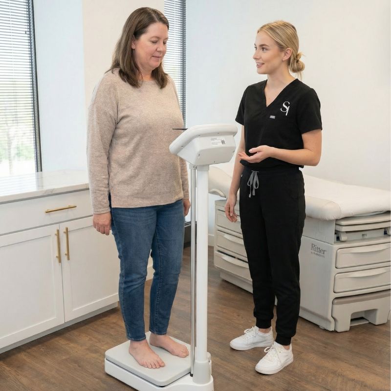 Patient undergoing medical weight loss assessment with clinician at Revive Medical & Wellness in Schaumburg Illinois